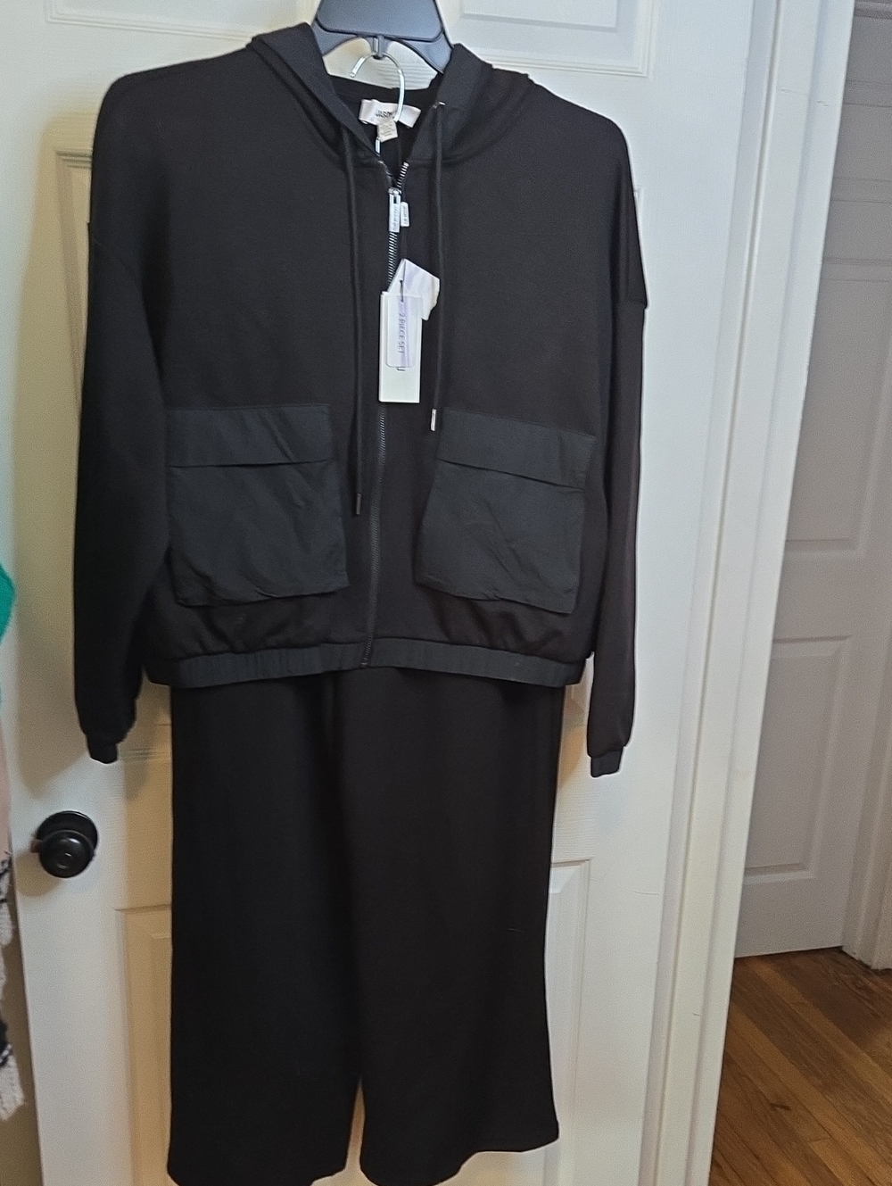 Black Hooded Zip Jacket with Front Pockets - Women